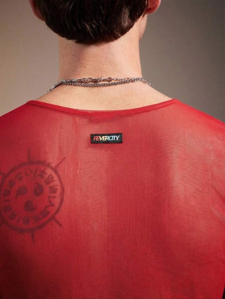 Men's mesh sheer ,ruched design,slim fit men's tank top